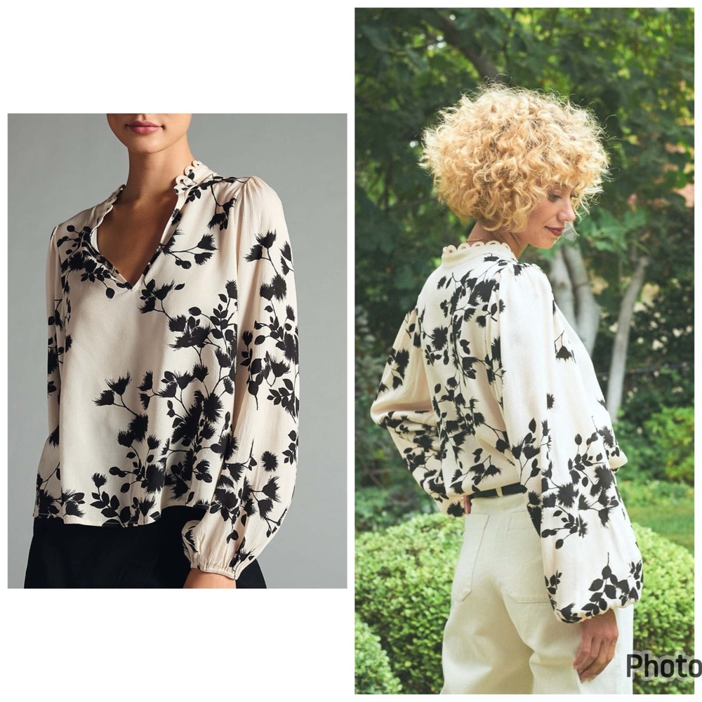 The Odells Robin Top Blouse Floral Black Cream XL